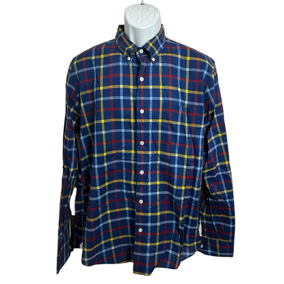 Thomas Mason Archive For J. Crew Blue Plaid Button Down Shirt Sz L Long-Sleeve - Picture 3 of 6